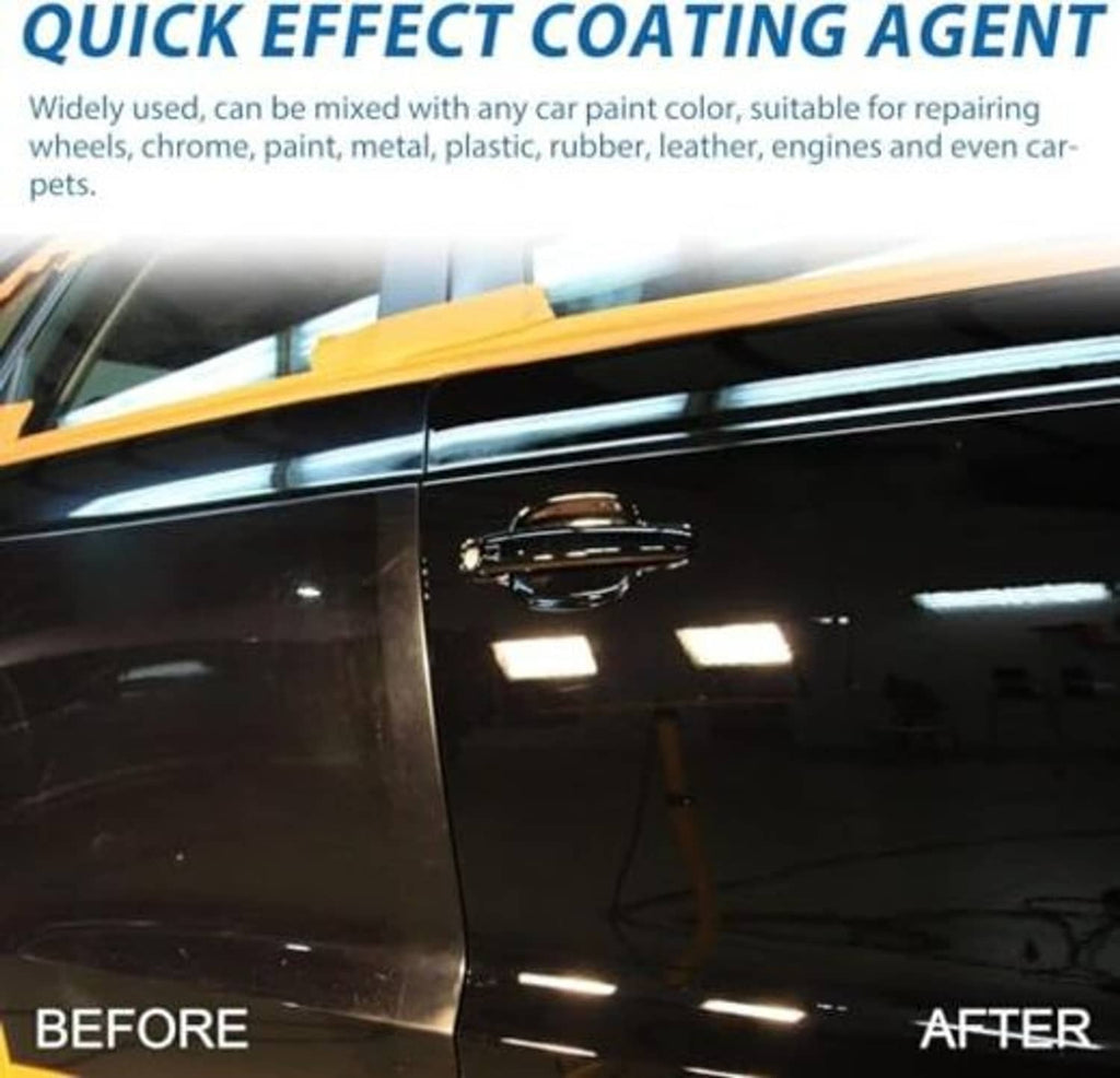 Split view of car paint finish showing before and after coating agent results