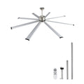 Brushed nickel reversible ceiling fan with light, 8 white blades and slim remote parts