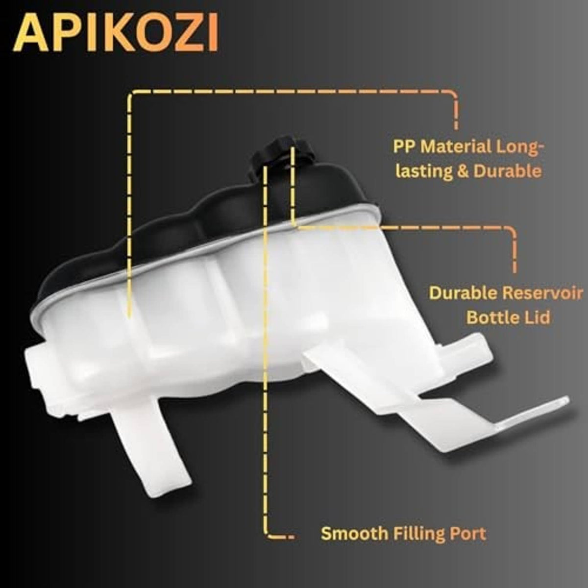 Translucent coolant reservoir bottle with black cap and filling port