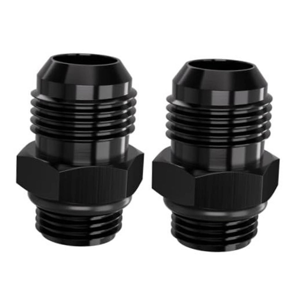 Black AN-style external thread hose fitting adapter, straight coupling with hex base