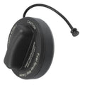 Black fuel tank gas cap with tether strap, circular top view