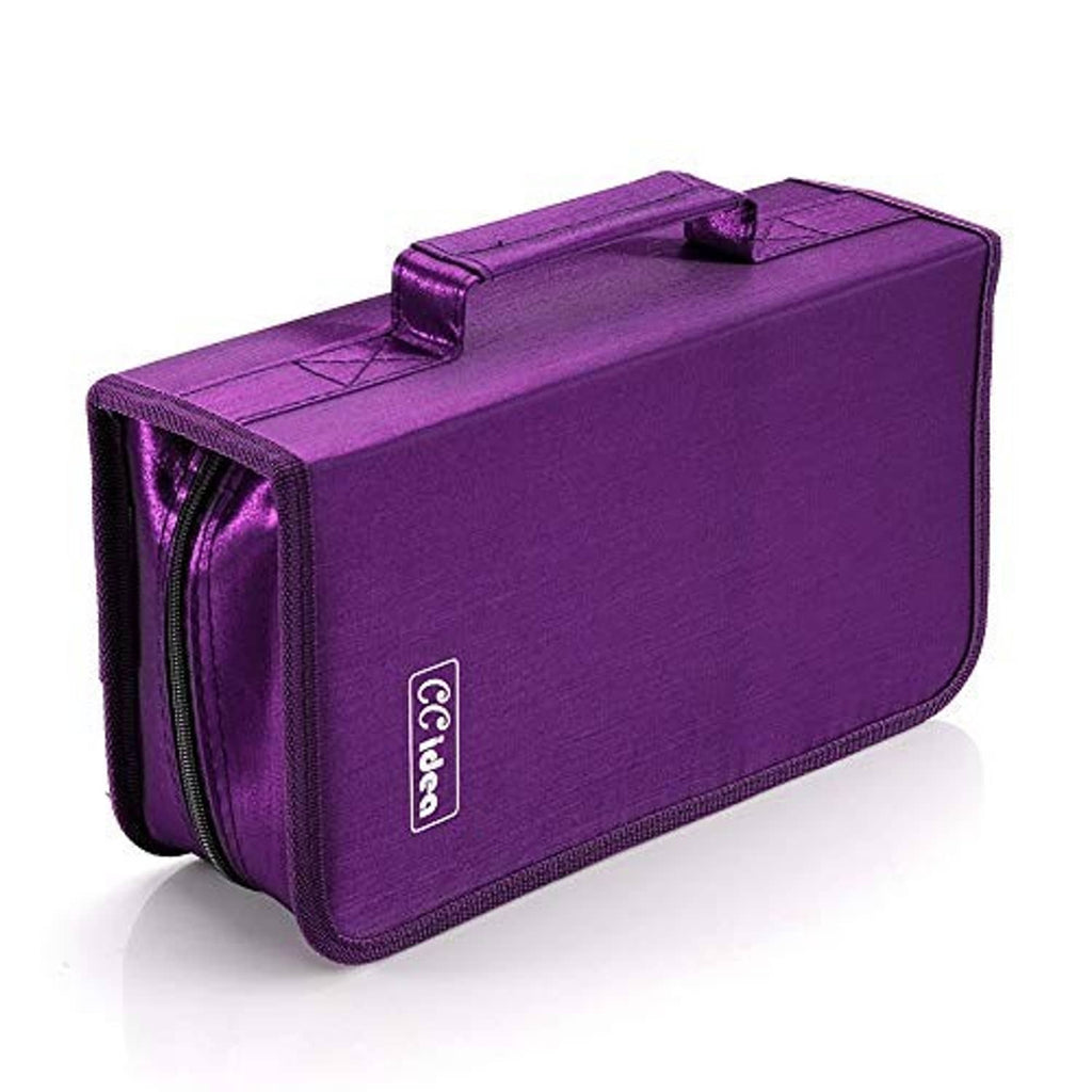 Purple hard-shell CD/DVD case with handle and front zipper closure