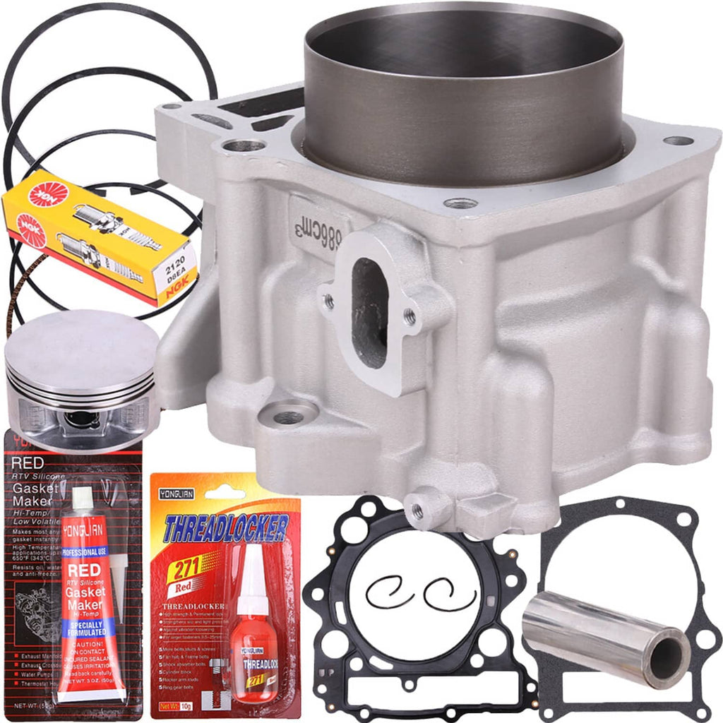 Engine cylinder block with piston, rings, and gasket set in a bundle
