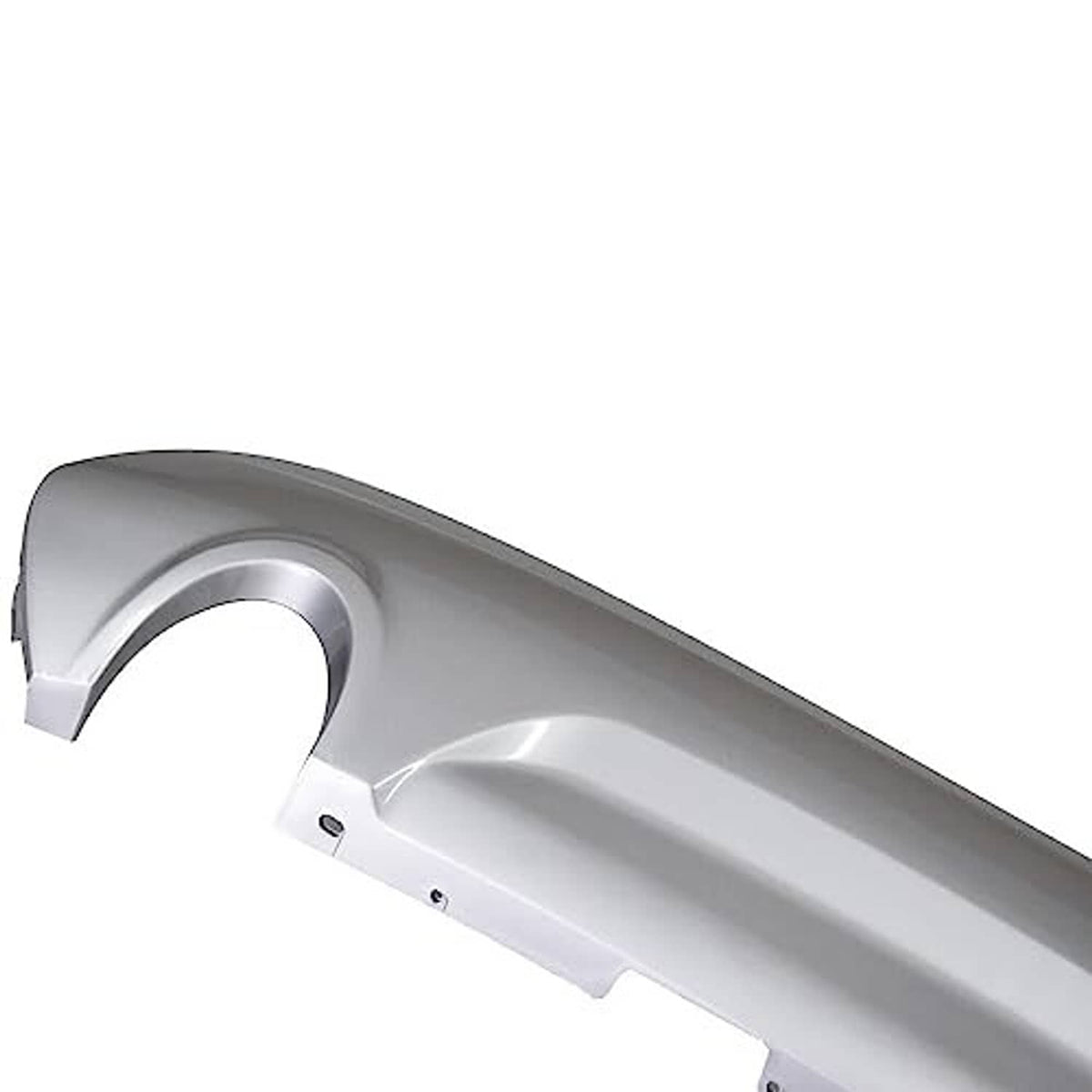 Silver rear lower bumper cover close-up with curved wheel-side contour and opening