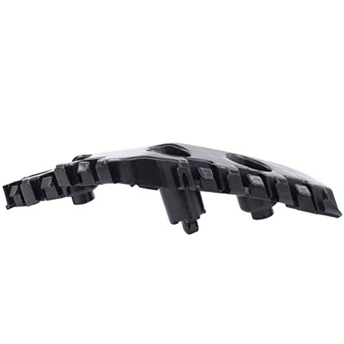 Front bumper bracket retainer mount, black plastic, side edge with latch tabs