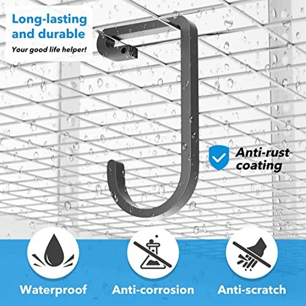 Black overhead bike hook with anti-rust coated finish on metal rack