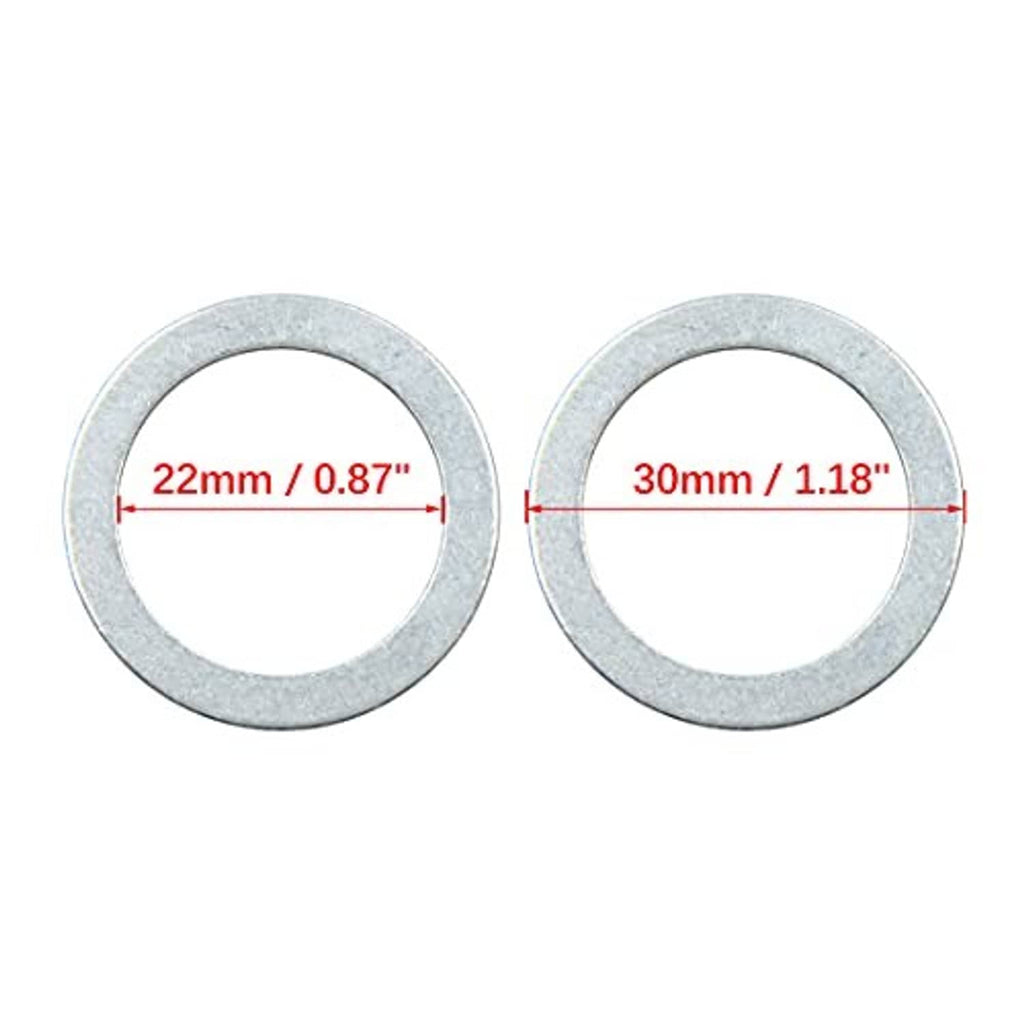 Crush washer with inner 22mm and outer 30mm measurements, light gray metal ring