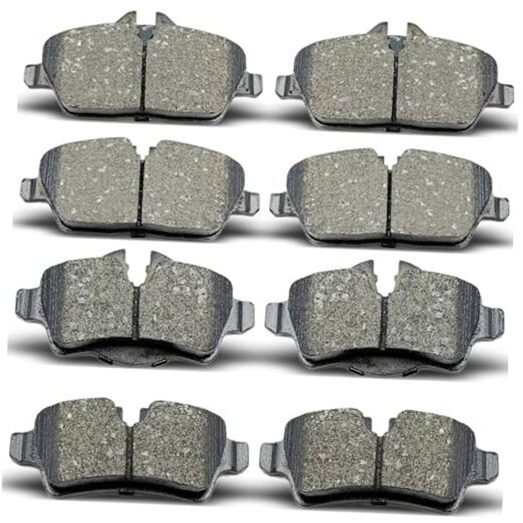 Ceramic brake pads set, multiple grey friction pads with metal backing tabs