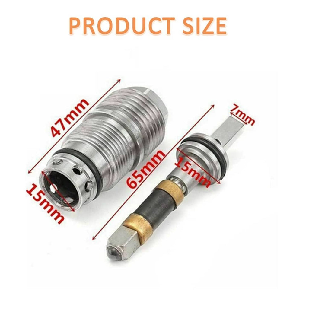 Stainless steel replacement fitting with brass-tipped plunger and threaded body
