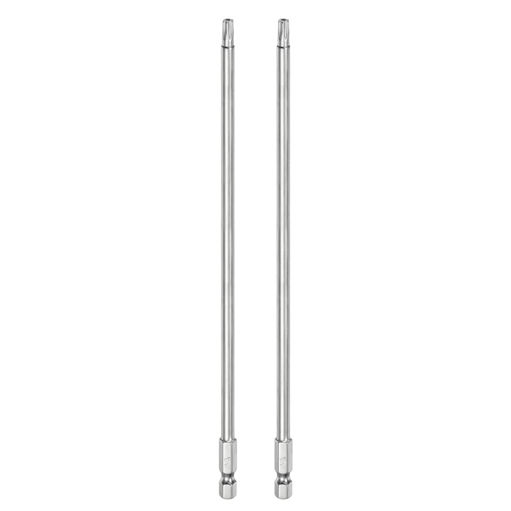 Two silver security Torx T25 screwdriver bits with 1/4-inch hex shanks