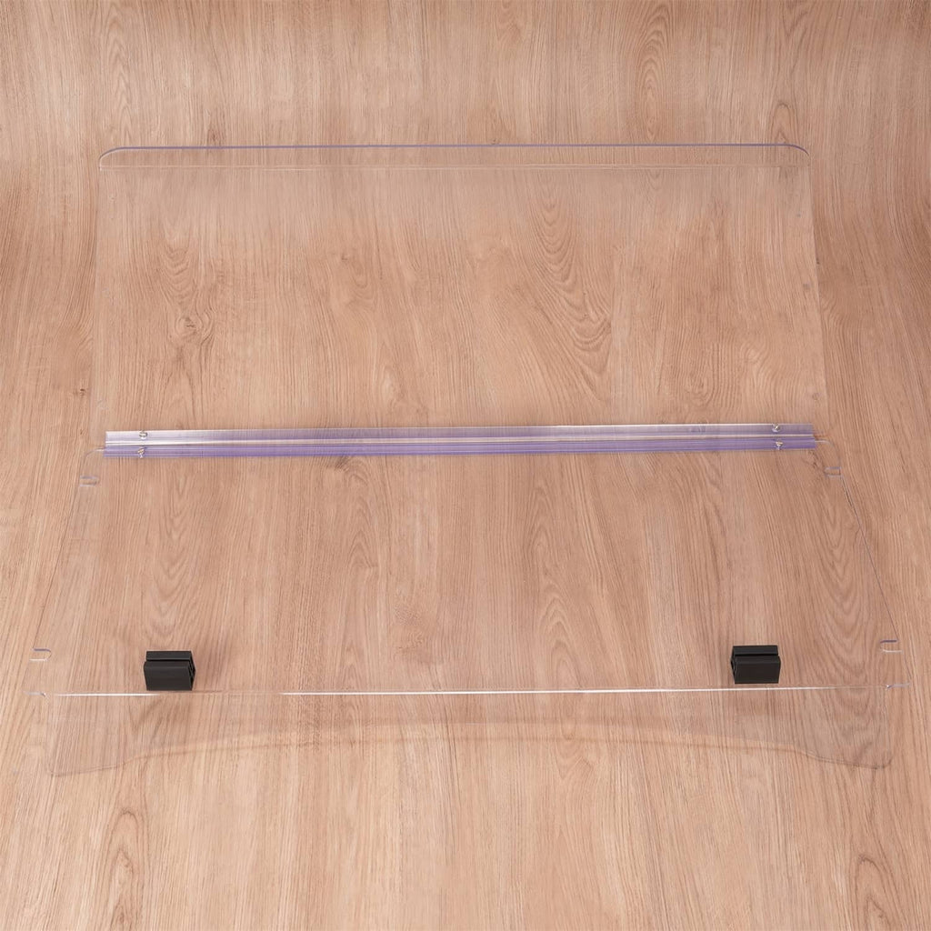 Clear windshield panel with purple frame and black mounting blocks at corners