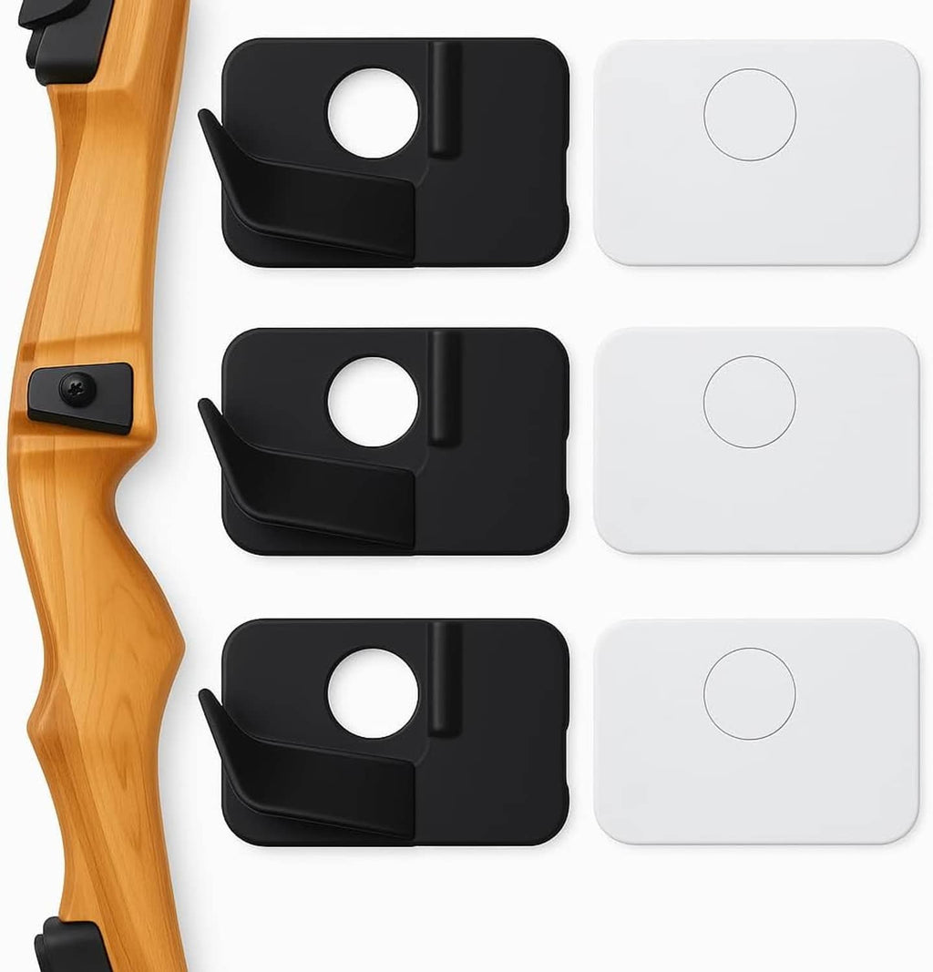 Recurve bow arrow rest set with three black rests featuring side knobs and circular cutouts.