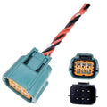 Teal throttle connector plug with red/black wire leads and multi-pin ends