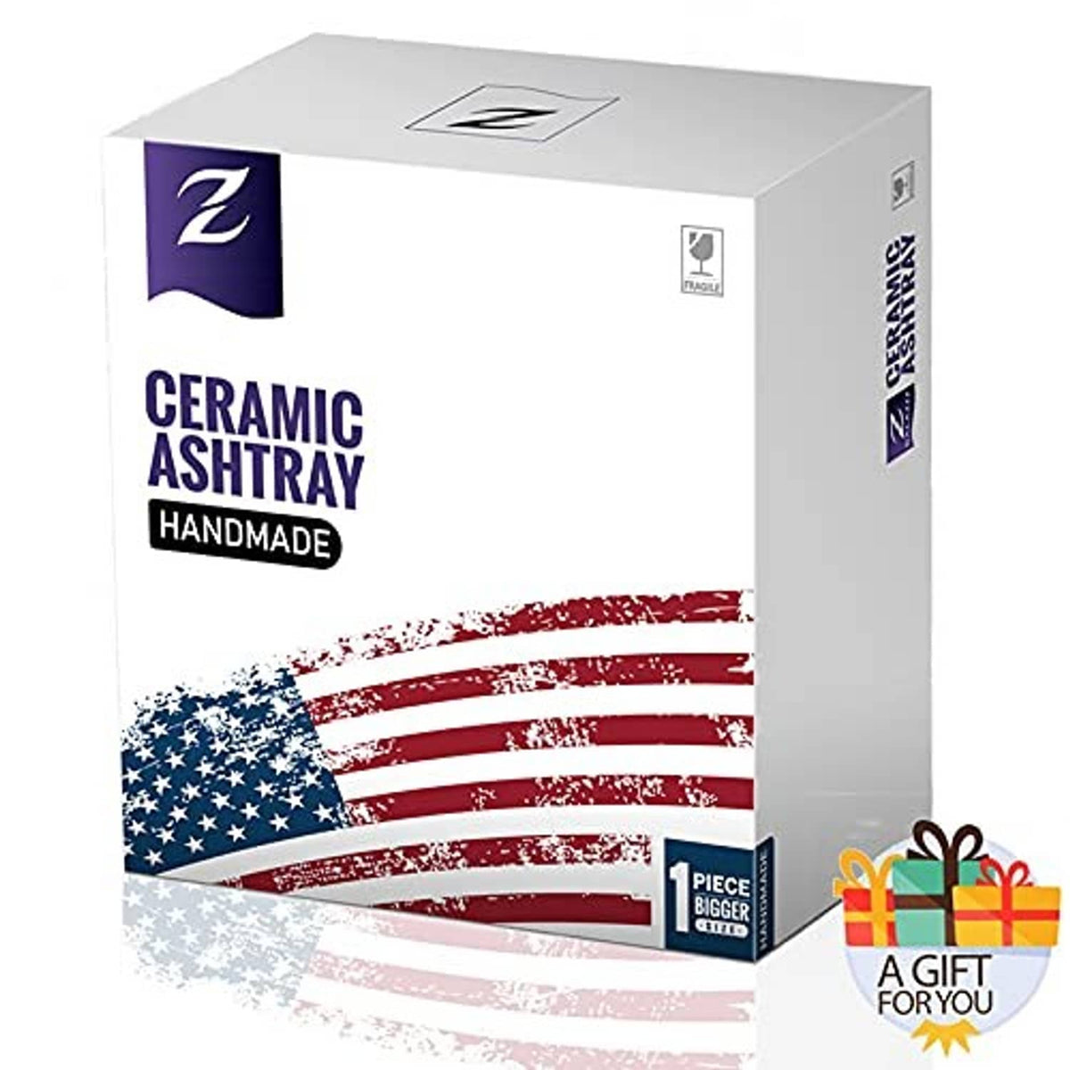 Ceramic ashtray handmade gift box with printed flag design and lid silhouette