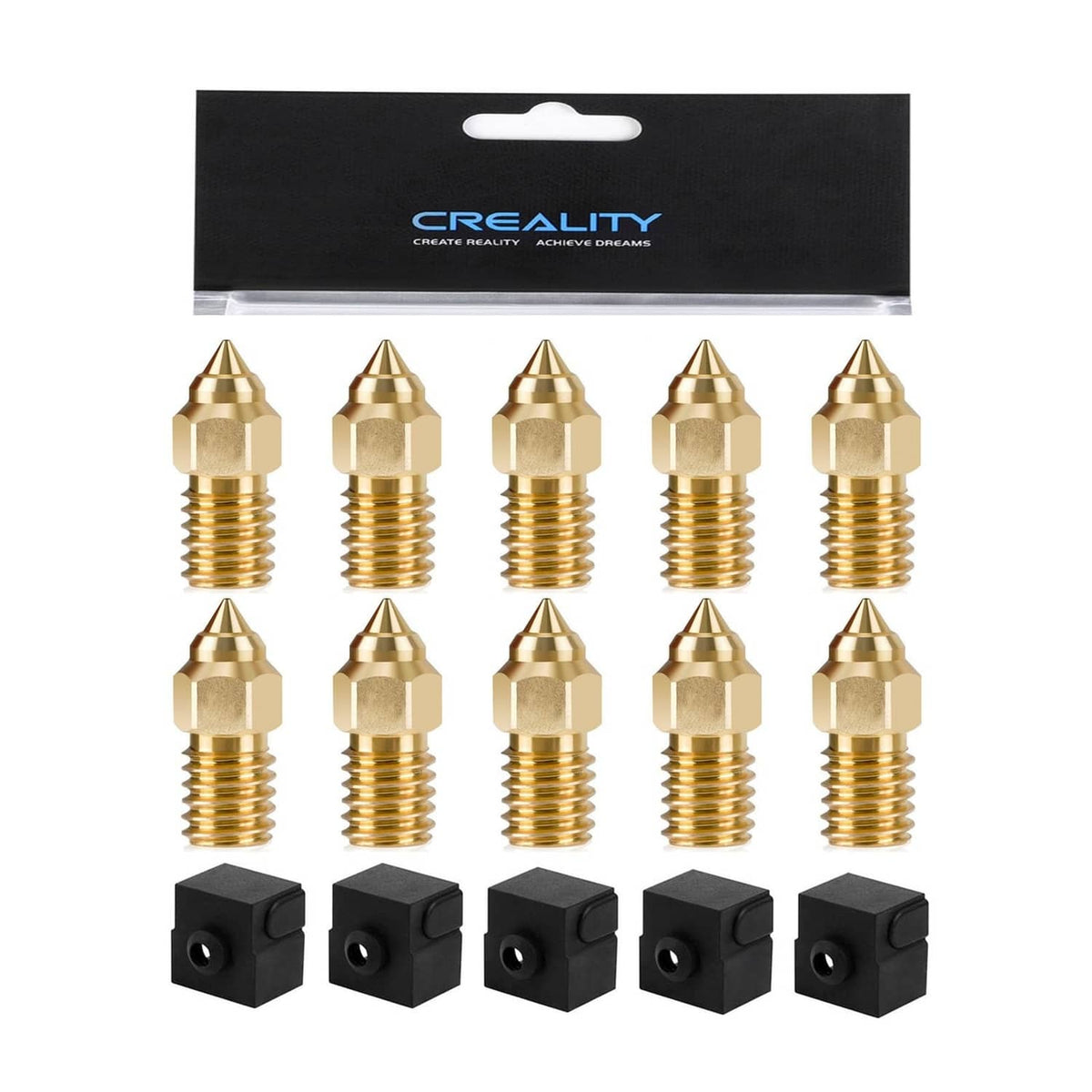 0.4mm brass 3D printer nozzles with black silicone heating block covers, 15-piece set
