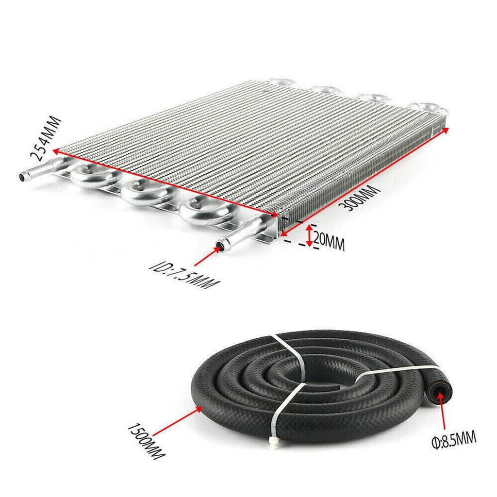 Aluminum transmission oil cooler radiator with mounting base and inlet/outlet tubes