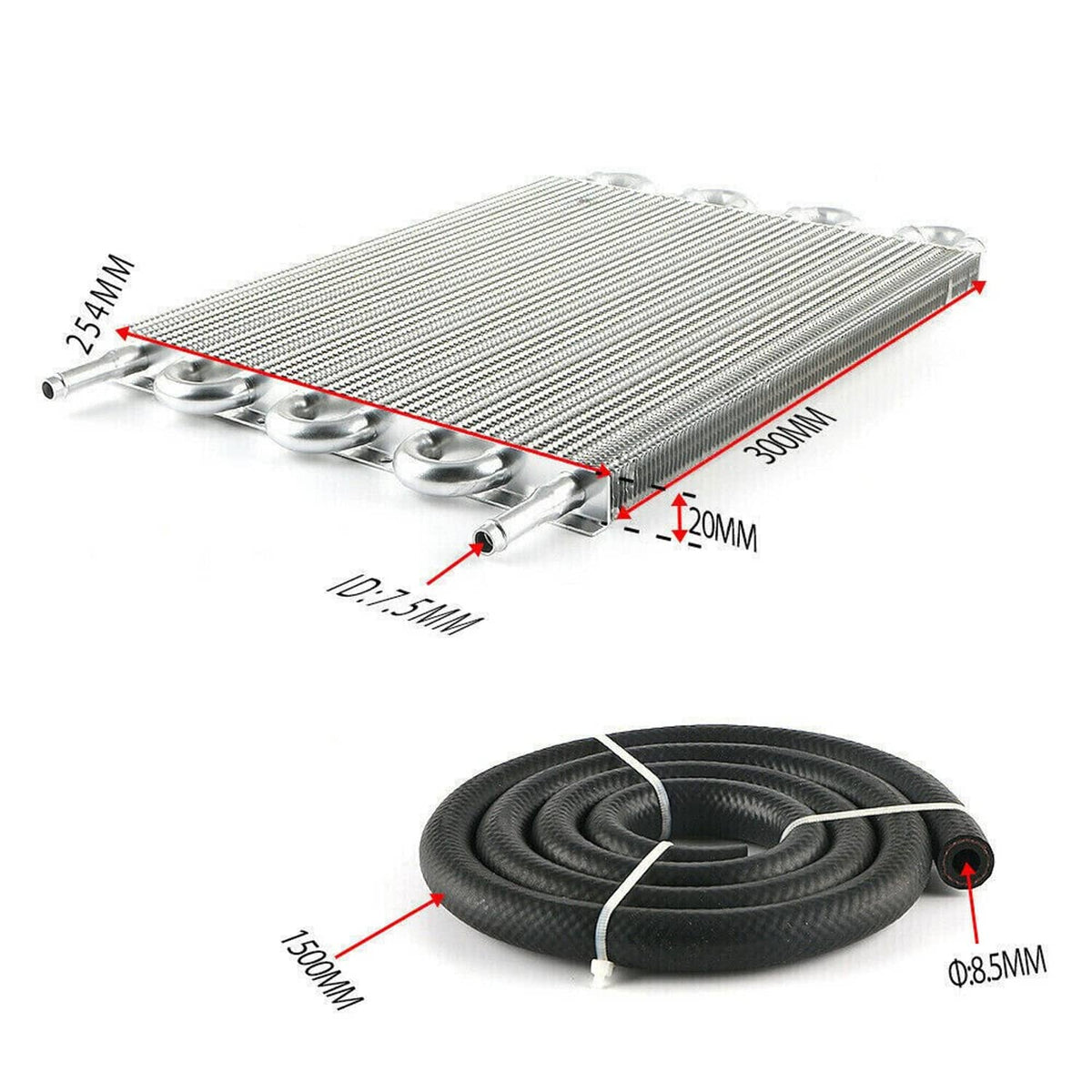 Aluminum transmission oil cooler radiator with mounting base and inlet/outlet tubes