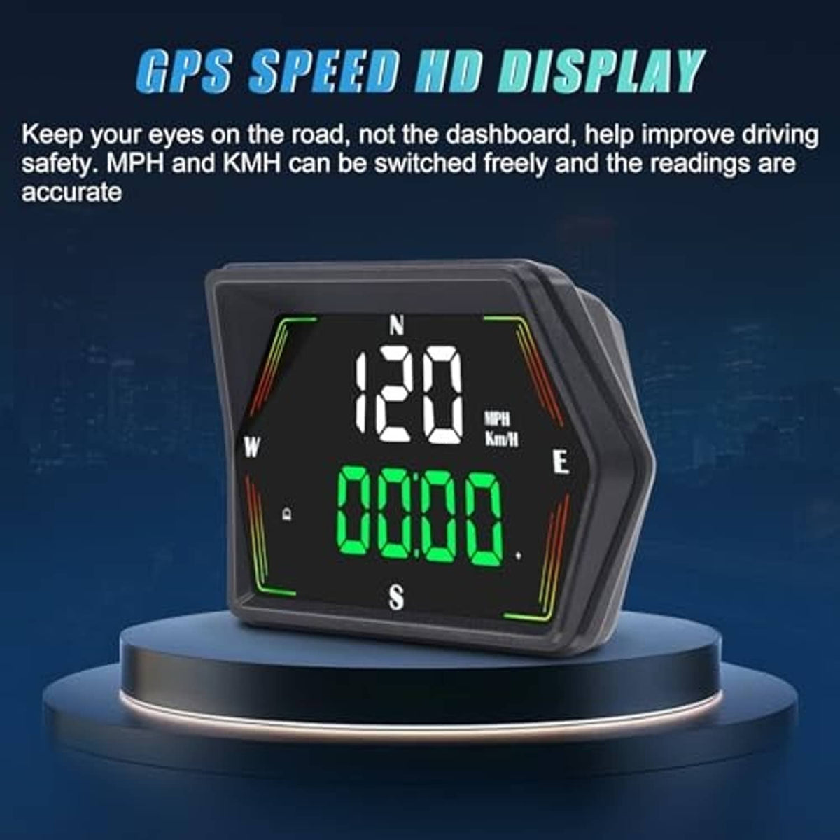 HUD GPS speed display unit showing MPH and Km/h readings