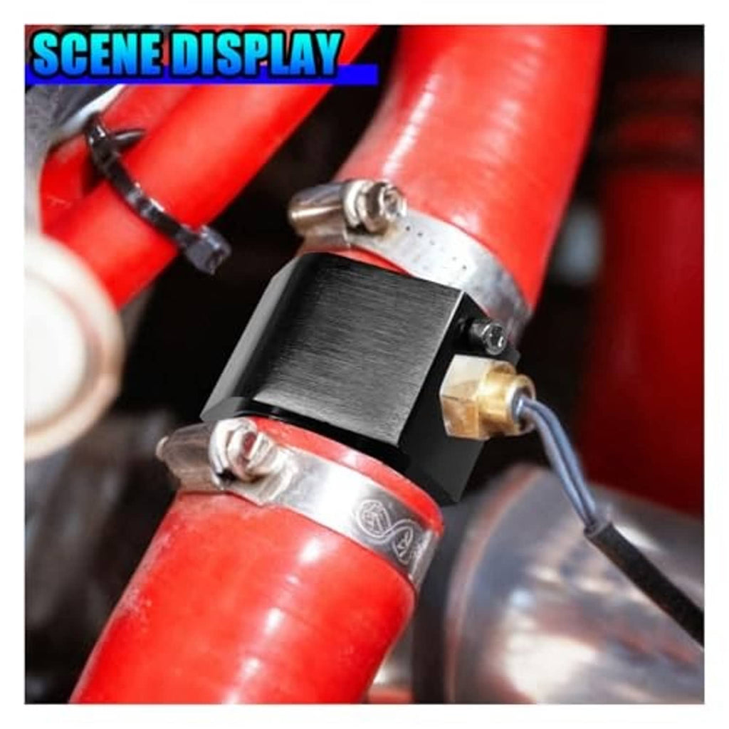 Car water temperature sensor joint pipe on red hoses with brass fitting and wire connector