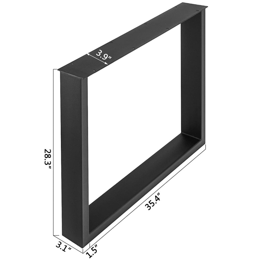 Black metal table leg frame with measurement labels, open center rectangle