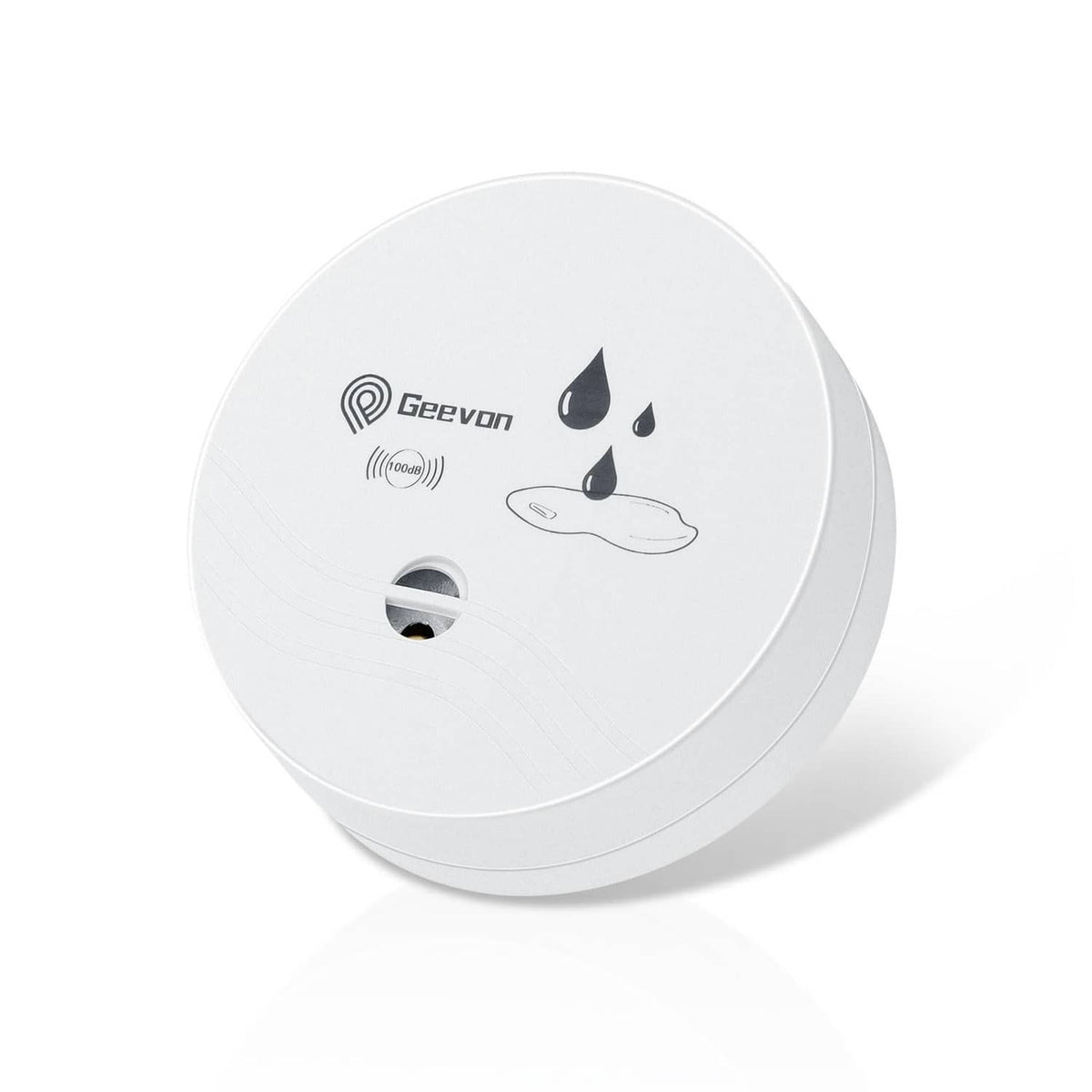 Geevon white water leak detector alarm with sensor opening and drop icon on top