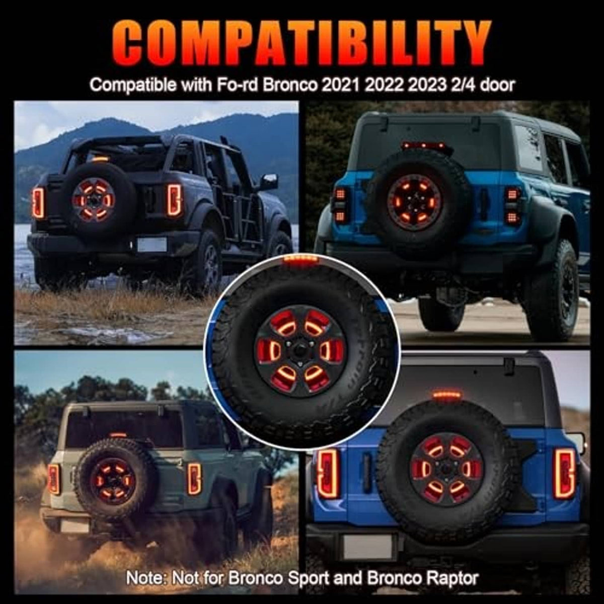 Spare tire brake light installed on vehicle rear with glowing red LED ring on spare tire