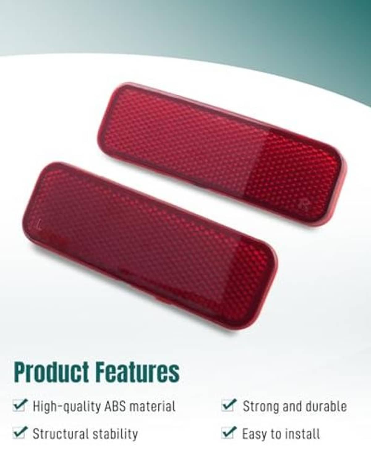Two red rectangular rear bumper reflector tail lights with dotted texture