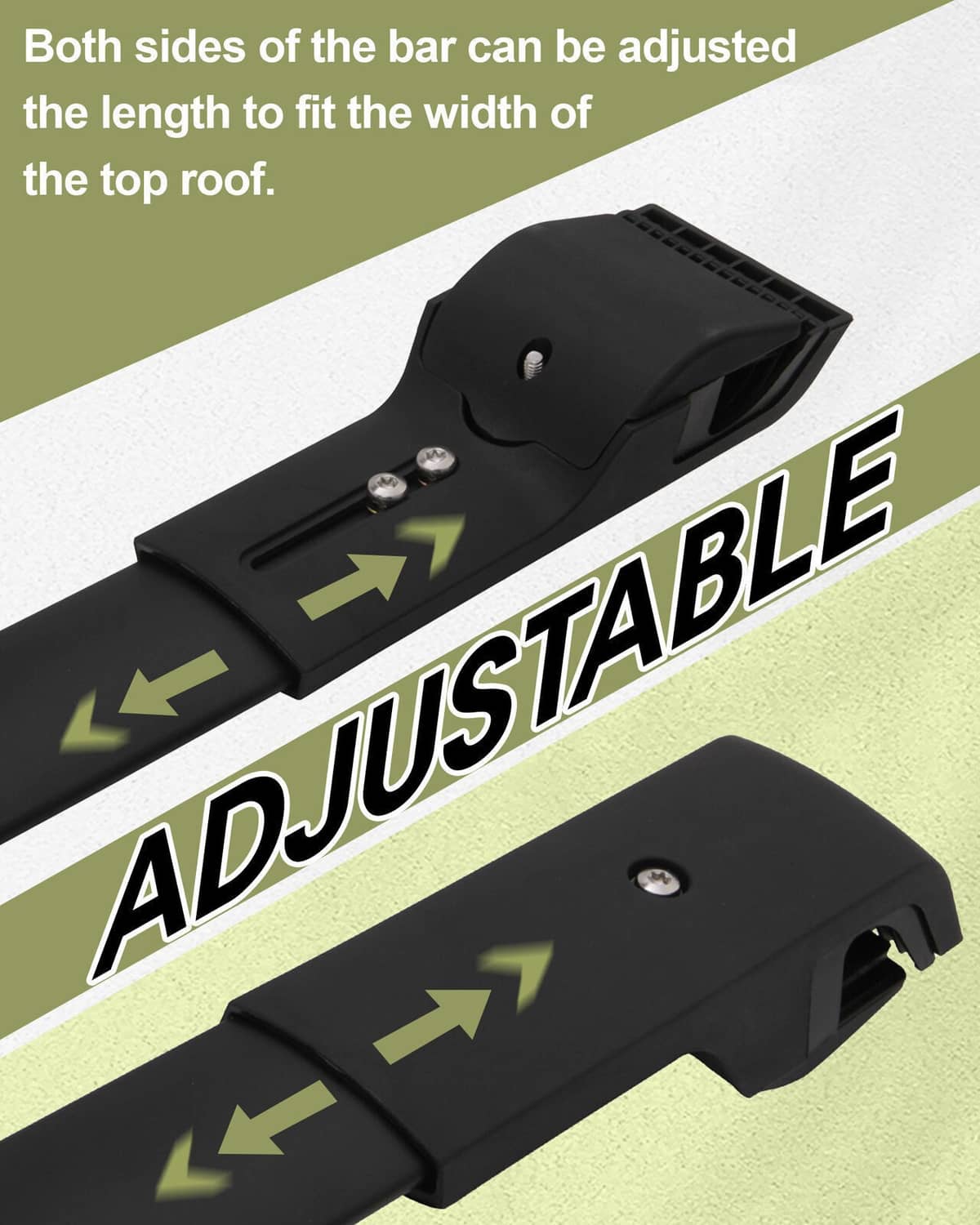 Adjustable black roof rack cross bar end clamps for stable fit across roof width