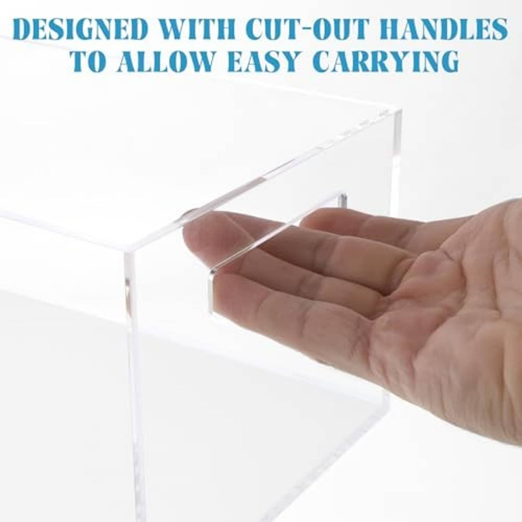 Clear acrylic storage box with cut-out handle for easy carrying