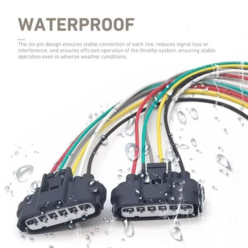 Two 6-pin throttle sensor wiring plugs with black housings and multicolor wires