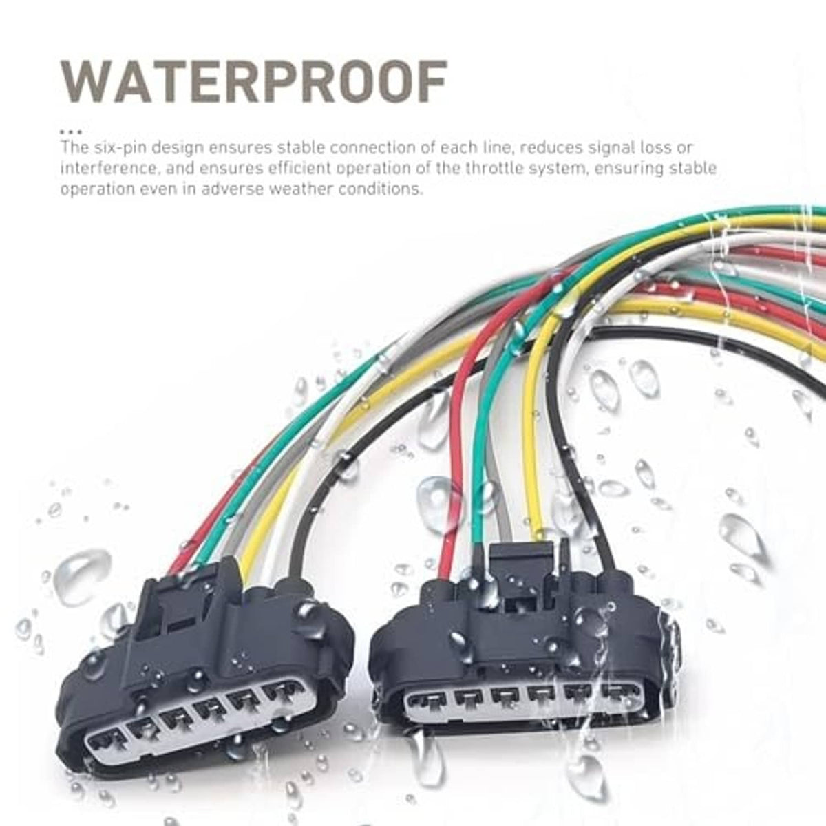 Two 6-pin throttle sensor wiring plugs with black housings and multicolor wires