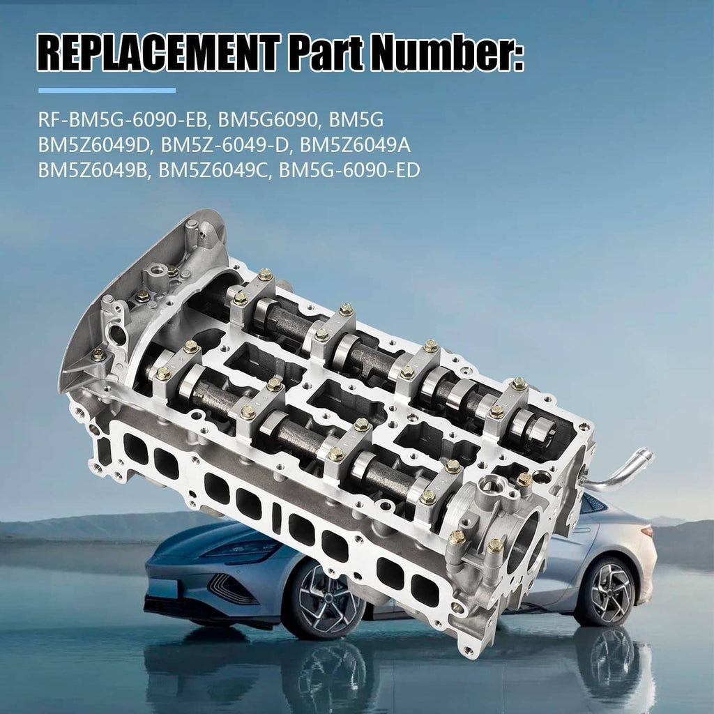 Cylinder head assembly with rocker arms and valve openings, long engine-side view