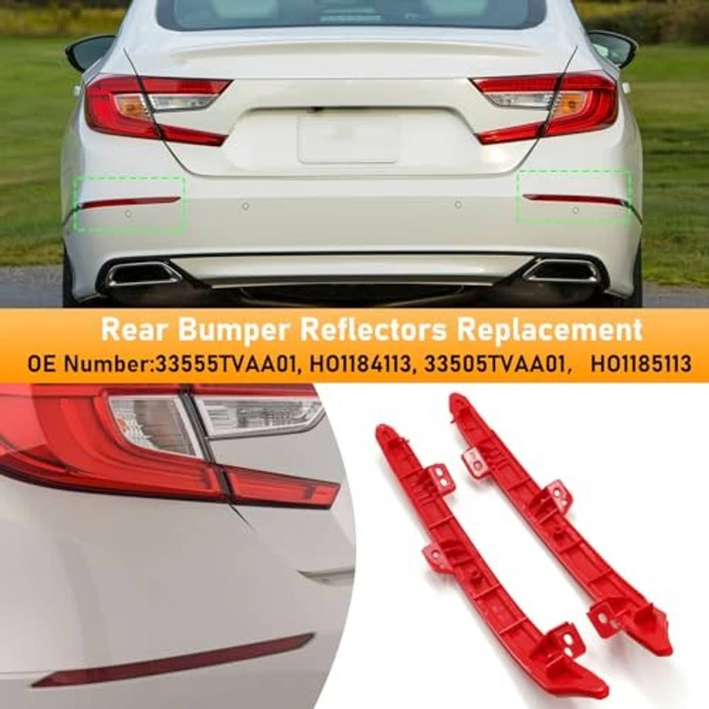 Red rear bumper reflectors on a white car, left and right pieces