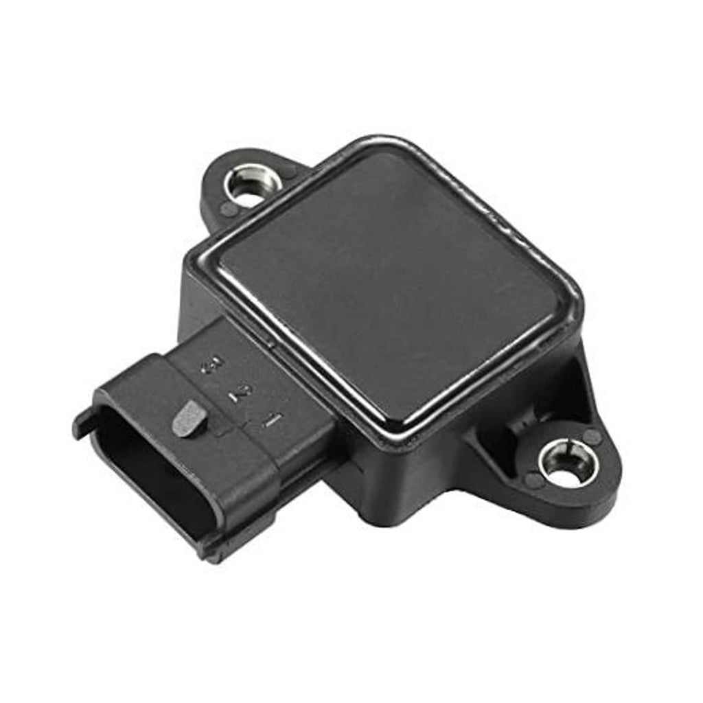 Throttle position sensor with electrical connector, black plastic housing, metal mounting holes