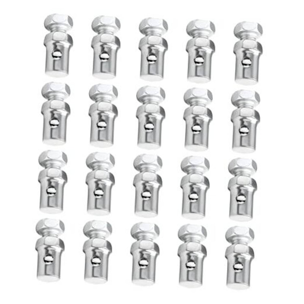 Set of chrome throttle brake cable ends with stop clamp collars, universal fit (20 pcs)