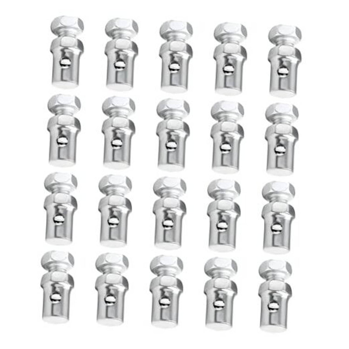 Set of chrome throttle brake cable ends with stop clamp collars, universal fit (20 pcs)