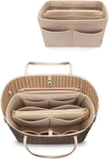 Beige felt purse organizer insert with zipper, open top and interior slip pockets