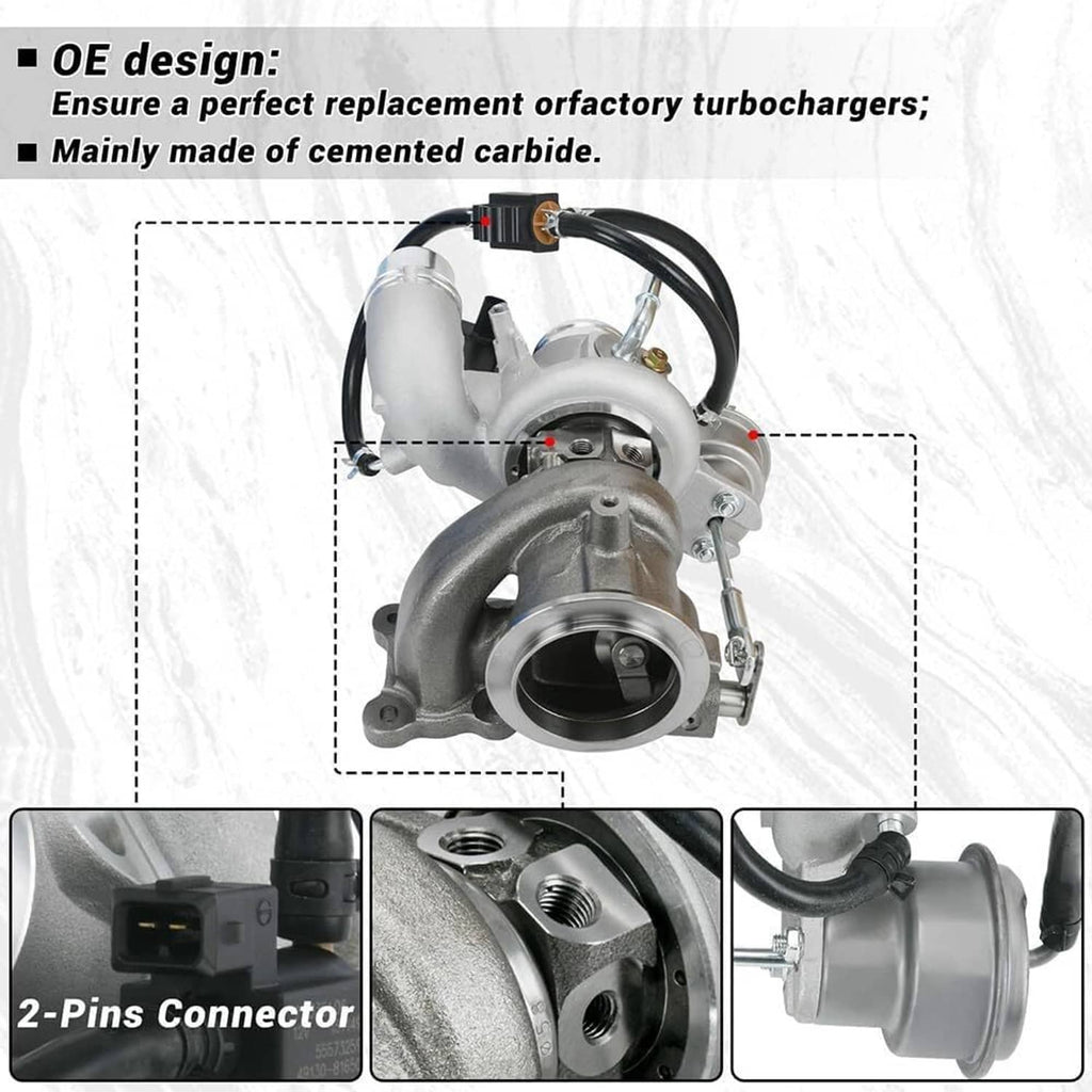 Turbocharger with black 2-pin connector and silver turbine housing, vented air inlet