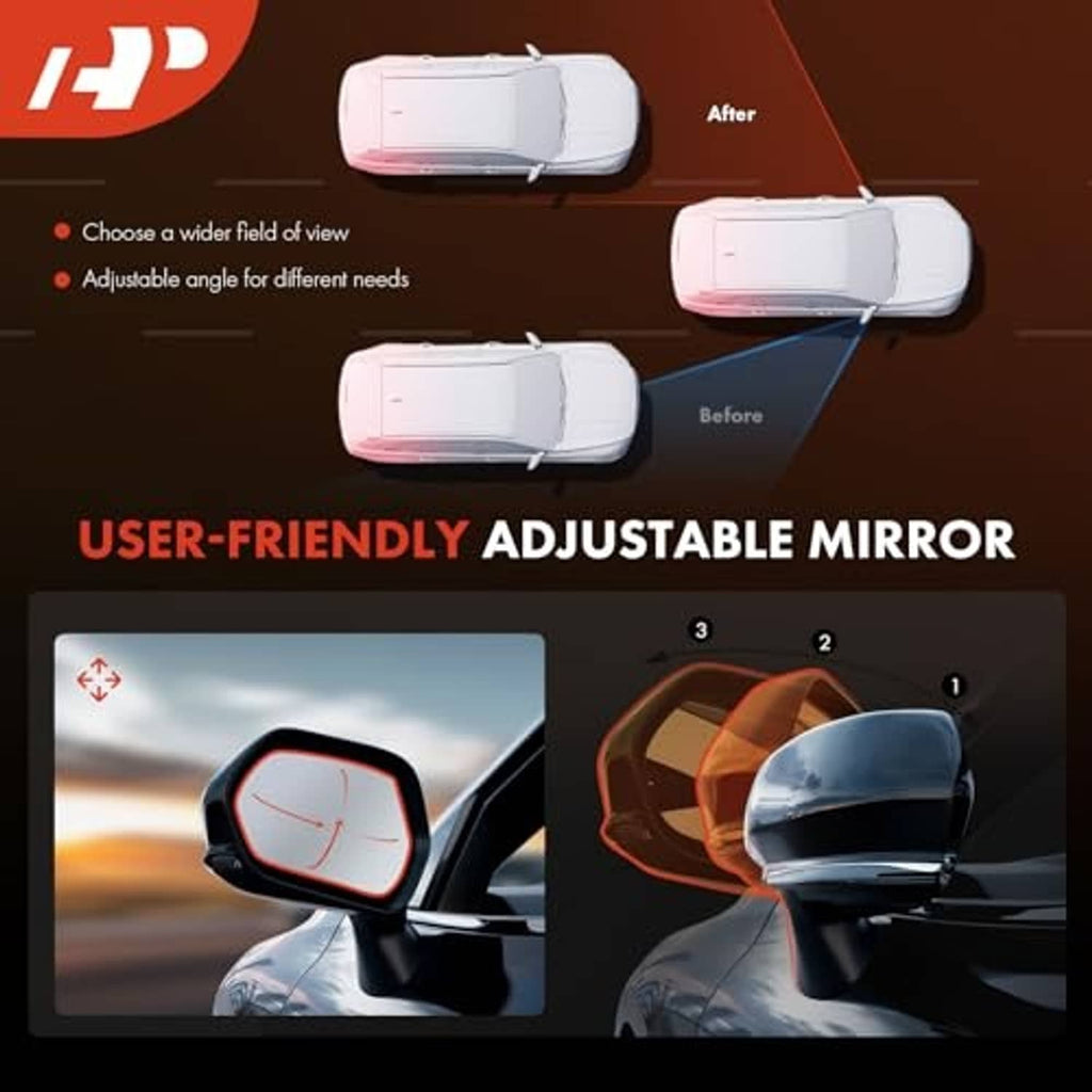 Adjustable left side mirror showing multiple angle positions