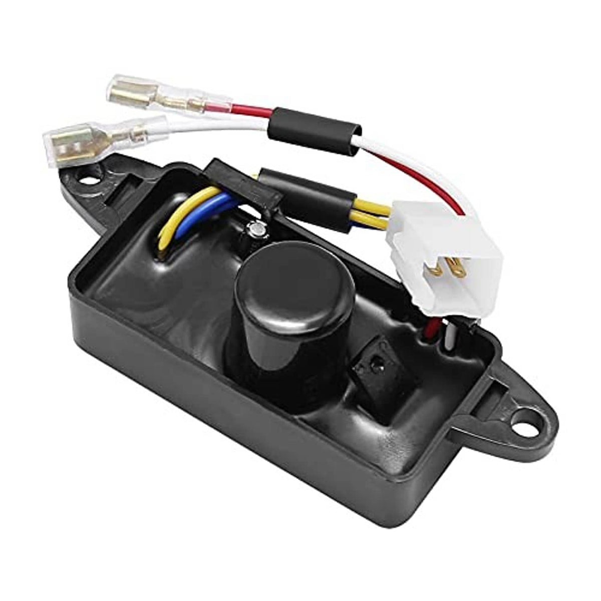 Black voltage regulator module with round knob and spade wire terminals