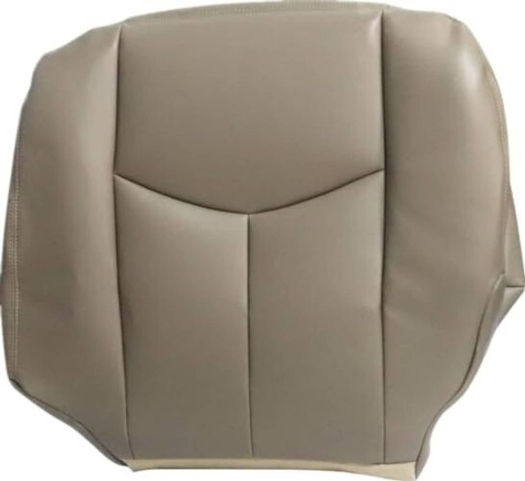Tan leather-look front driver seat bottom replacement cover with side panel stitching
