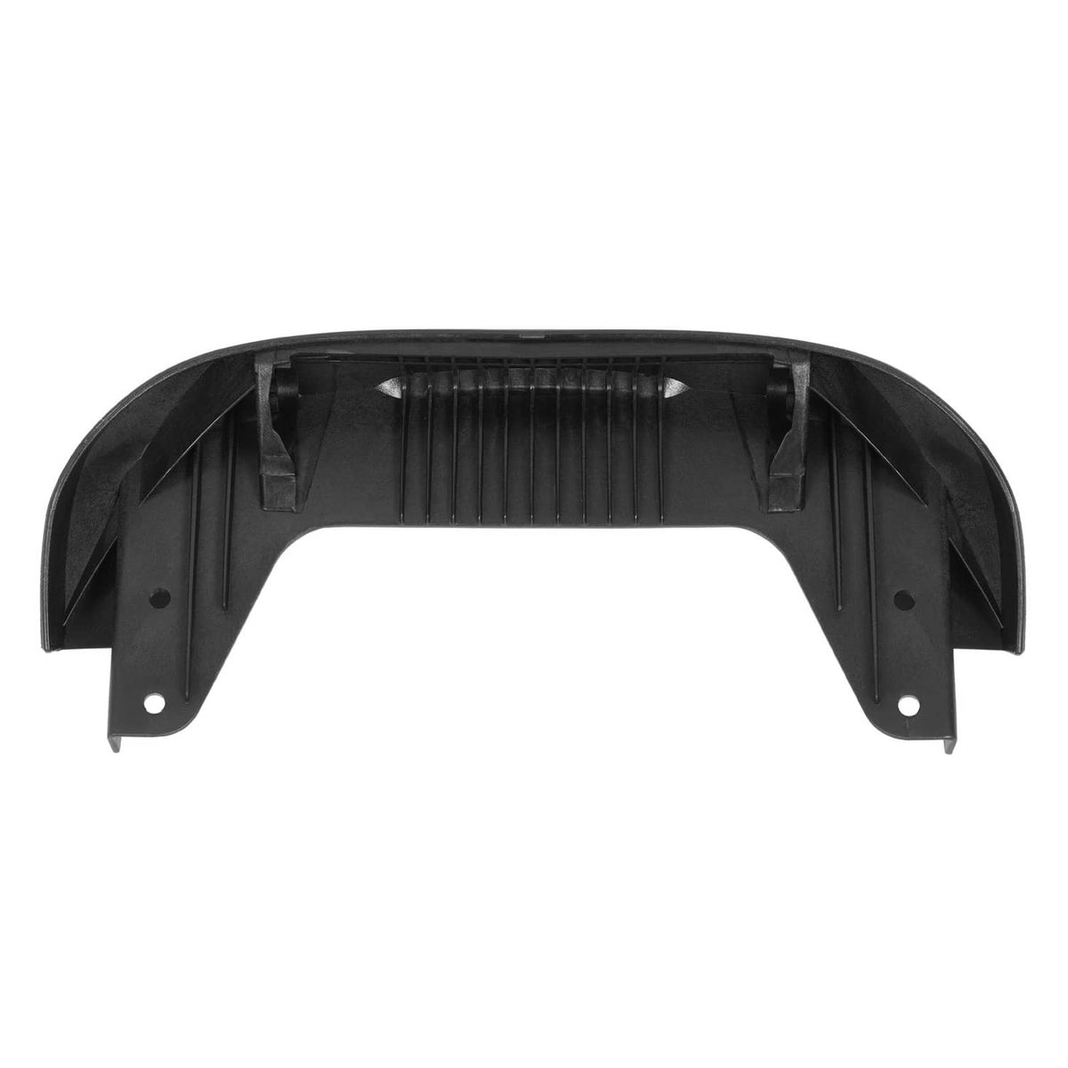 Black hood pivot bracket underside with molded ribs and side mounting plates