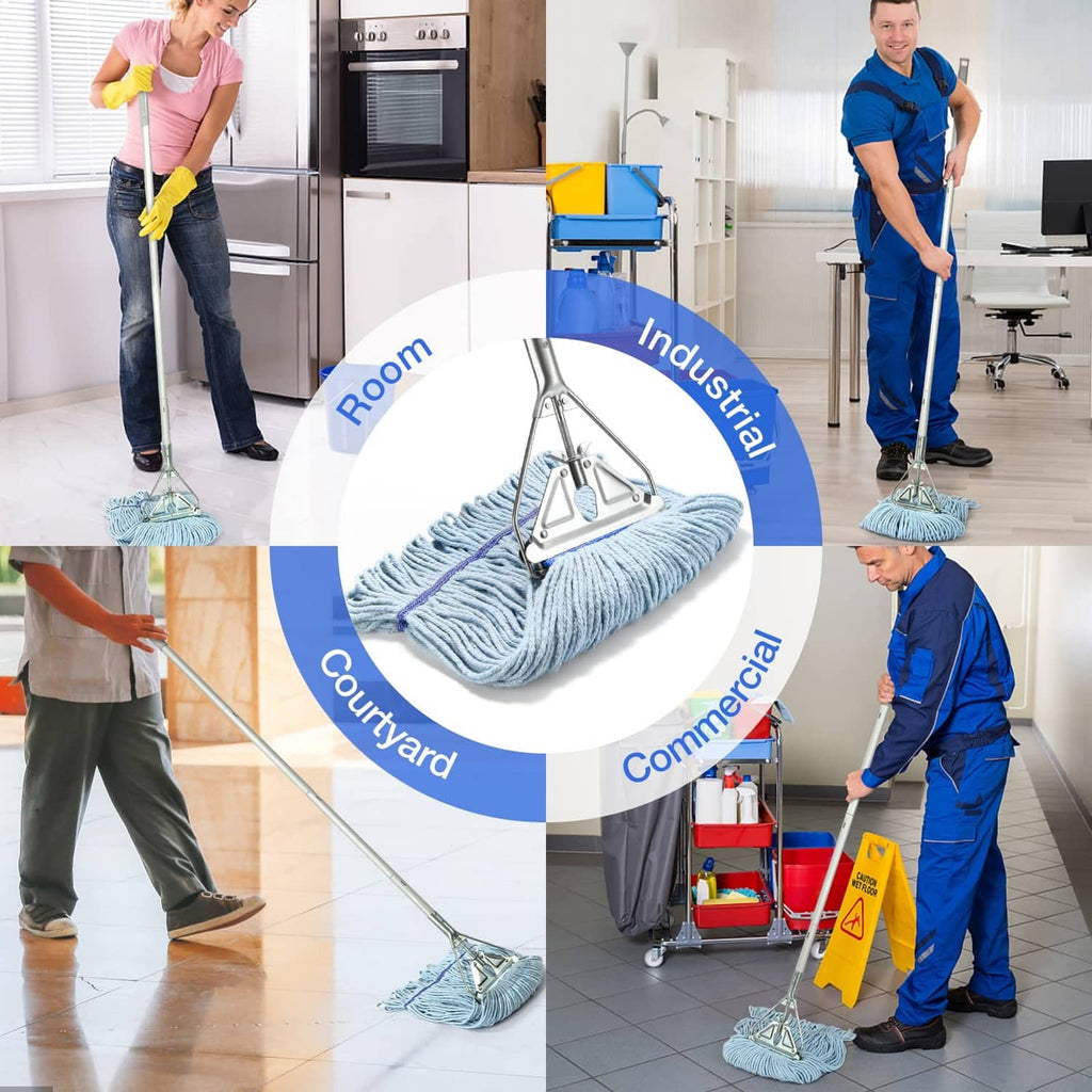 Industrial string mop for commercial wet cleaning with light blue mop head