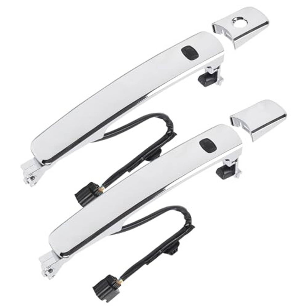 Two-piece chrome exterior door handles with black smart-key wiring and mounting brackets.