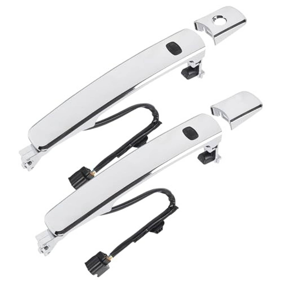 Two-piece chrome exterior door handles with black smart-key wiring and mounting brackets.