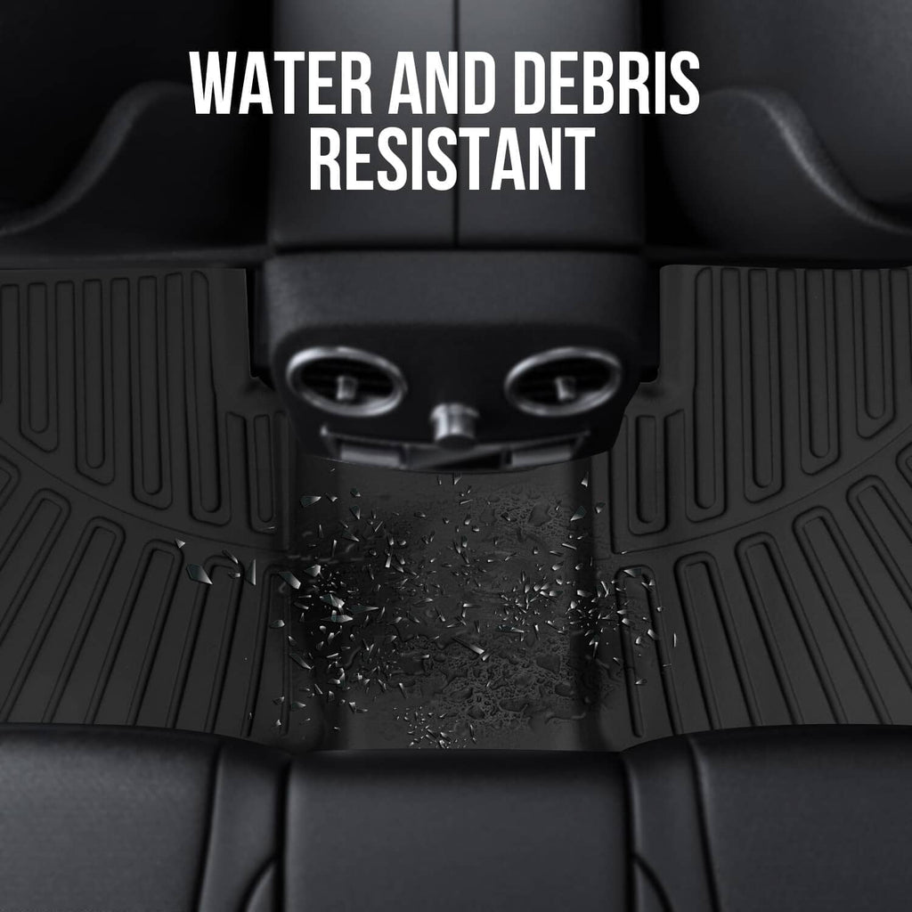 Black rubber cargo liner with textured channels and water-resistant raised edges