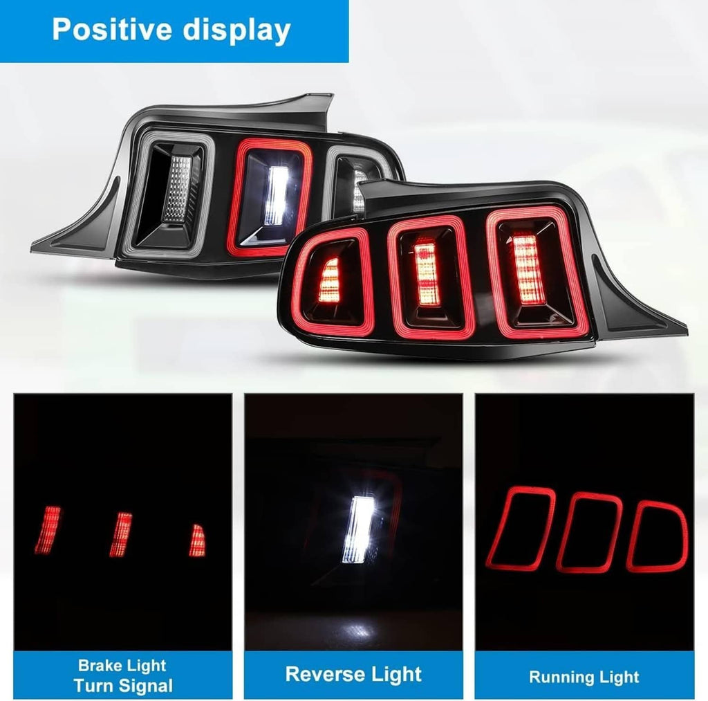 Tri-section LED tail light showing red brake light and white reverse light