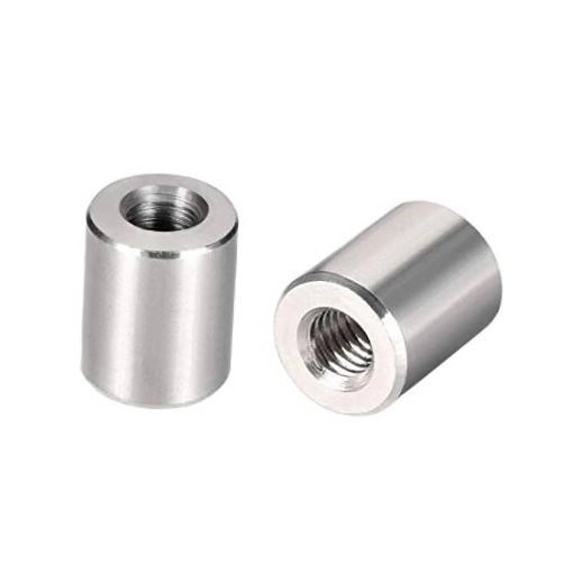 Stainless steel M4 coupling nut, round cylinder with internal threading
