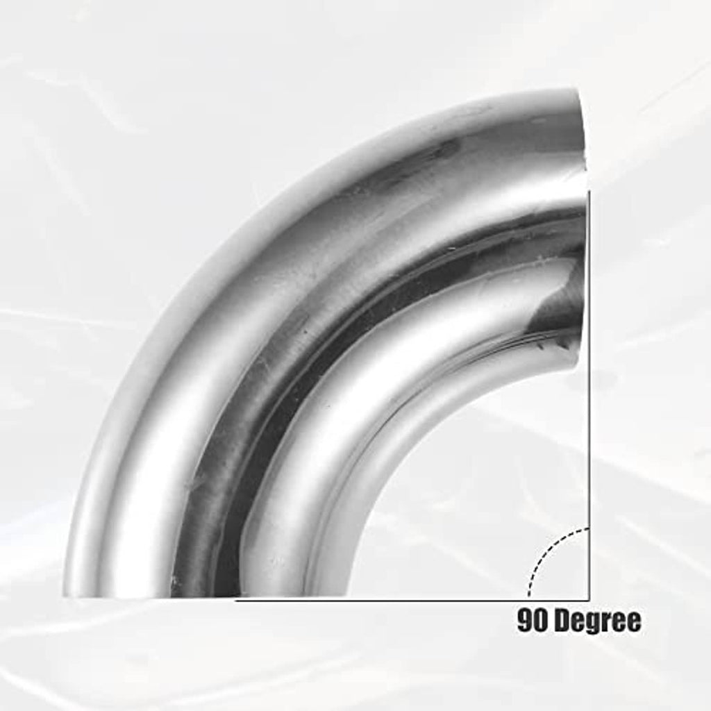 Close-up stainless steel 90-degree mandrel bend elbow pipe with smooth polished curve