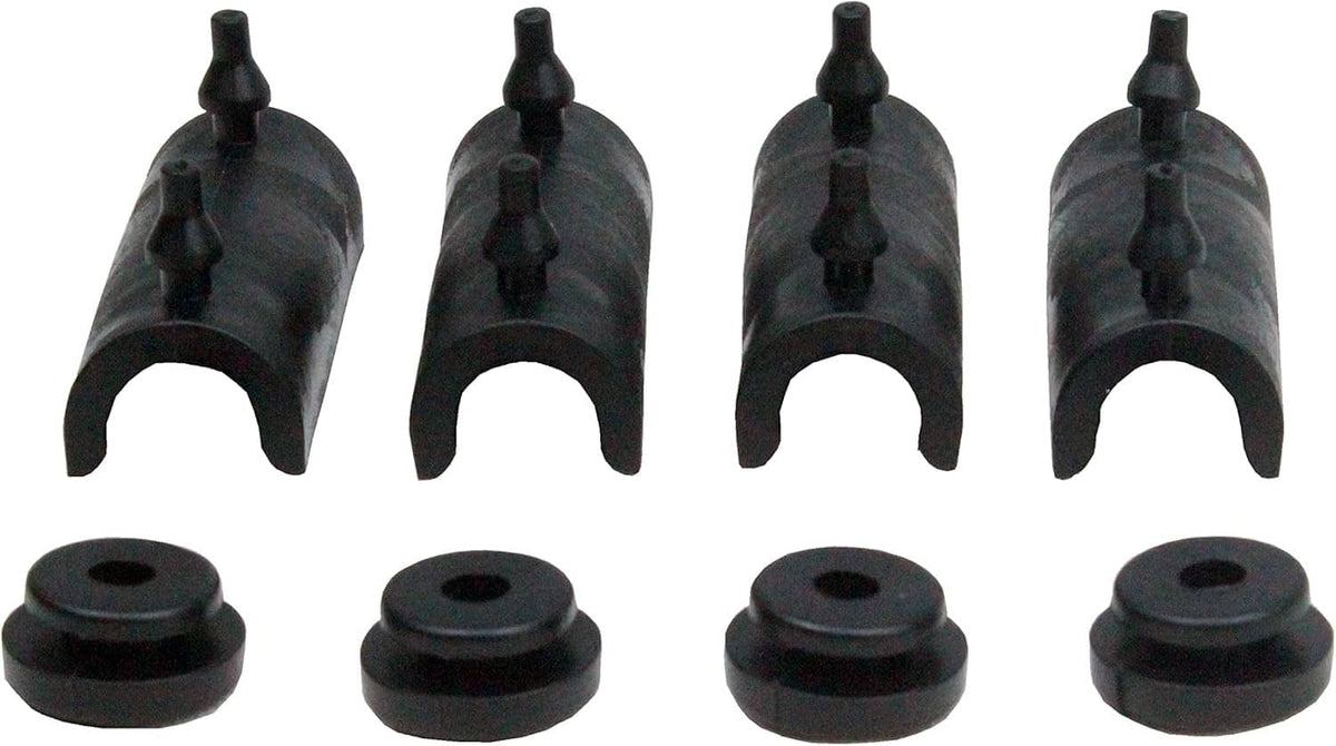 Black rubber saddlebag support mounts with curved brackets and round base pads.